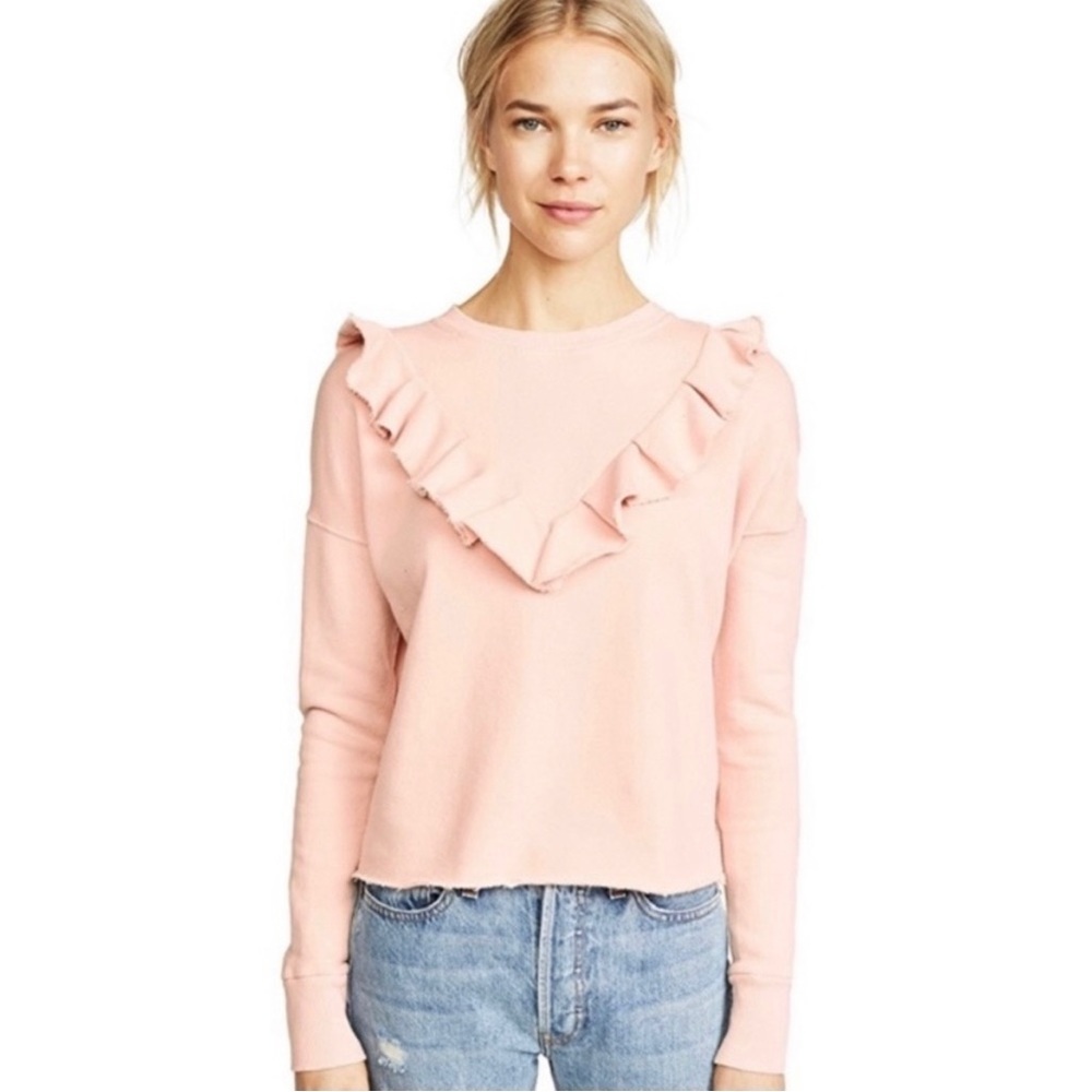 FREE PEOPLE Ooh La Ruffled Oversized Pullover Sweatshirt in Ballet Pink EUC - Picture 16 of 16